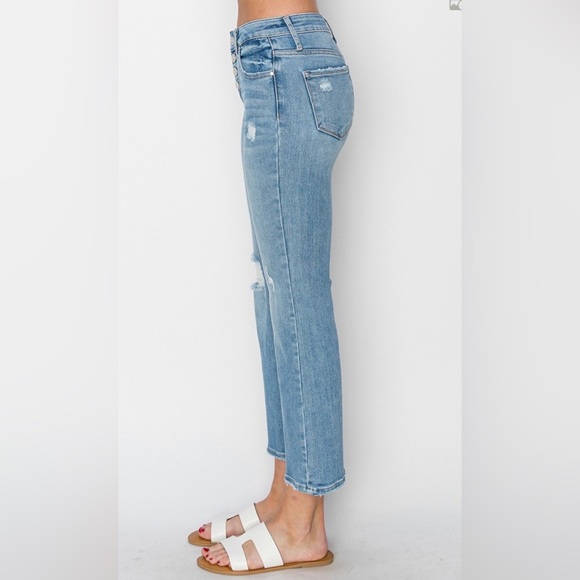 Stylish Distressed Blue Flare Jeans - Picture 3 of 7